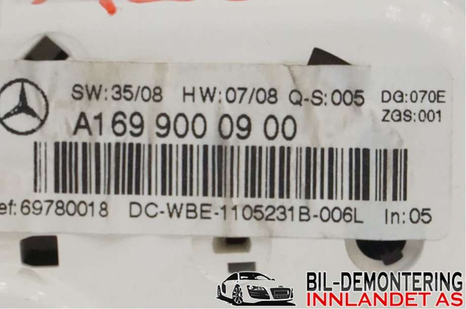 Varmeapparat betjening til Mercedes B-Klasse 2008-2011 (Fase 2) (W245) (W245) (MERCEDES|A 169 900 09 00|)