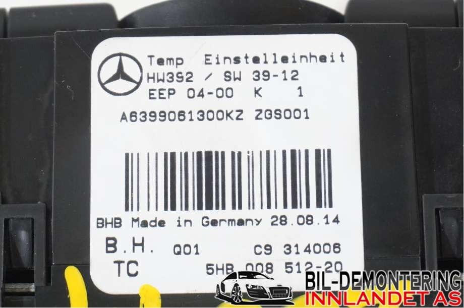 Varmeapparat betjening til Mercedes Vito/Viano 2010-2014 (Fase 2) (W639) (W639) (MERCEDES|A 639 906 00 00|A 639 906 13 00|)