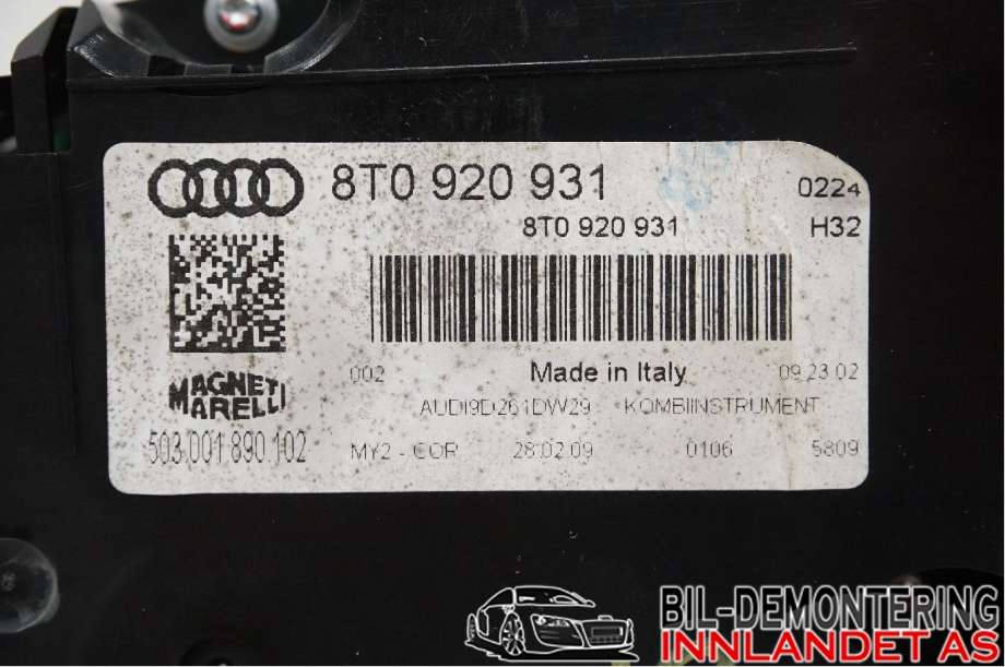 Speedometer til Audi A5 2007-2016 (Type I)  (AUDI|8T0 920 931  X||8T0 920 931)