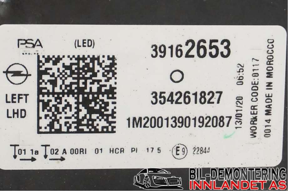 Frontlykt venstre halogen til Opel Corsa F 2019-->>  (OPEL|9829522780||39162653)