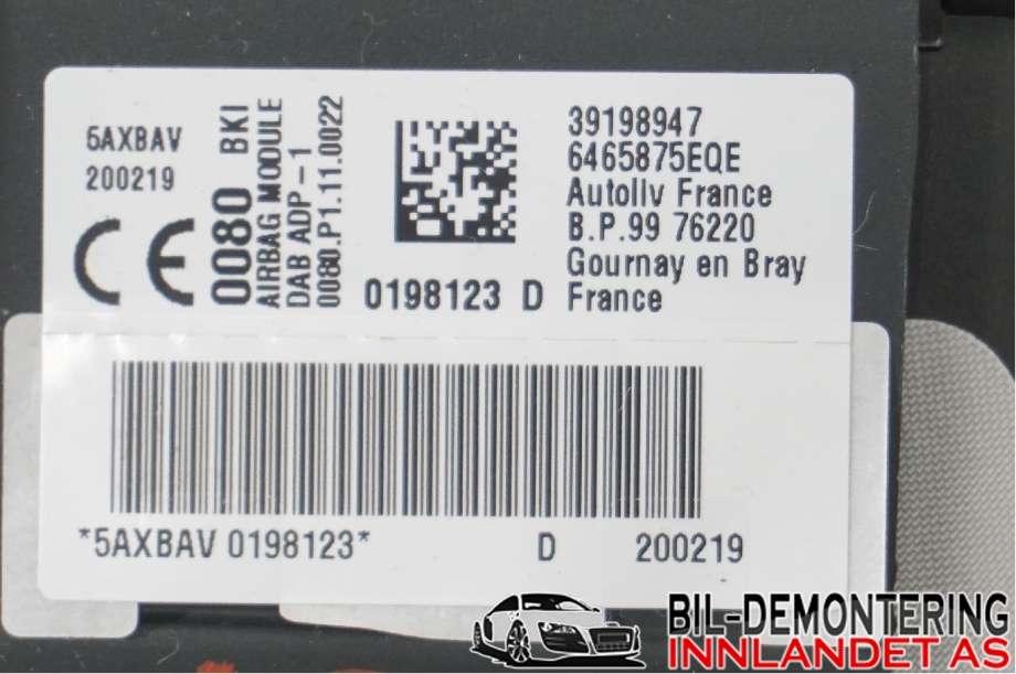 Airbag rattpute til Opel Corsa F 2019-->>  (OPEL|98301367ZD|)