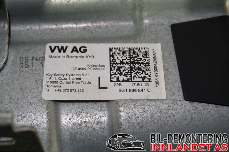Airbag kne til Škoda Octavia 2013-2016 (Type III, Fase 1)  (SKODA|5G1 880 841 C|5G1 880 841 H|5G1880841C)