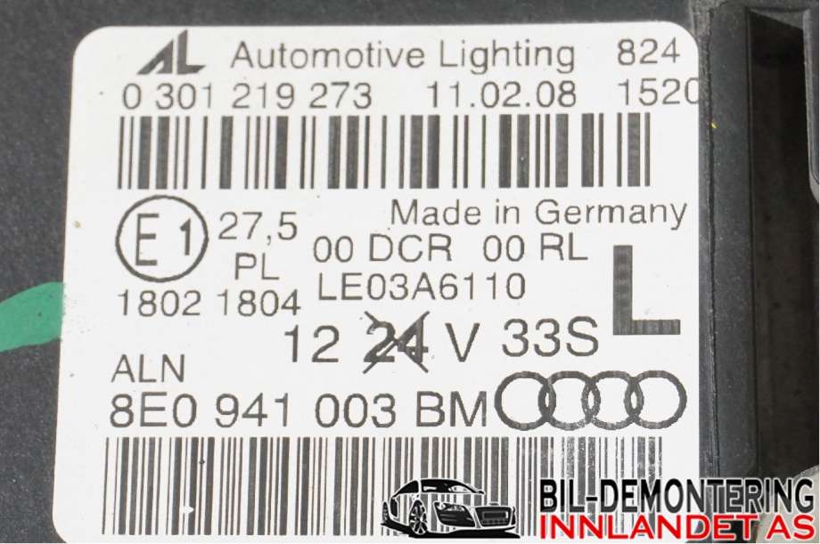 Frontlykt venstre halogen til Audi A4 2004-2008 (Type III) (B7) (B7) (AUDI|8E0 941 029 BM|)