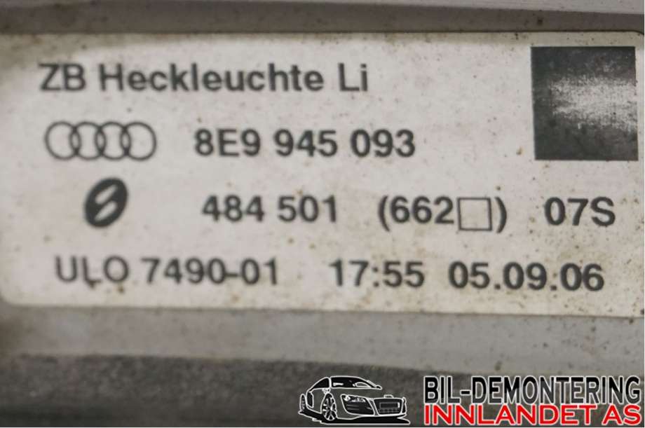 Baklykt venstre indre til Audi A4 2004-2008 (Type III) (B7) (B7) (AUDI|8E9 945 093 A|)
