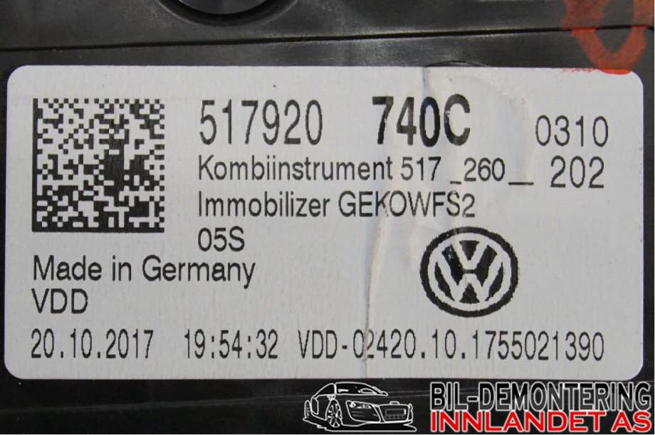 Speedometer til VW Golf Sportsvan 2014-2018 (VOLKSWAGEN|517 920 740 C|)