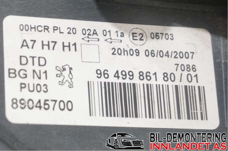 Frontlykt høyre halogen til Peugeot 207 2006-2012  (PEUGEOT|6206 95|)