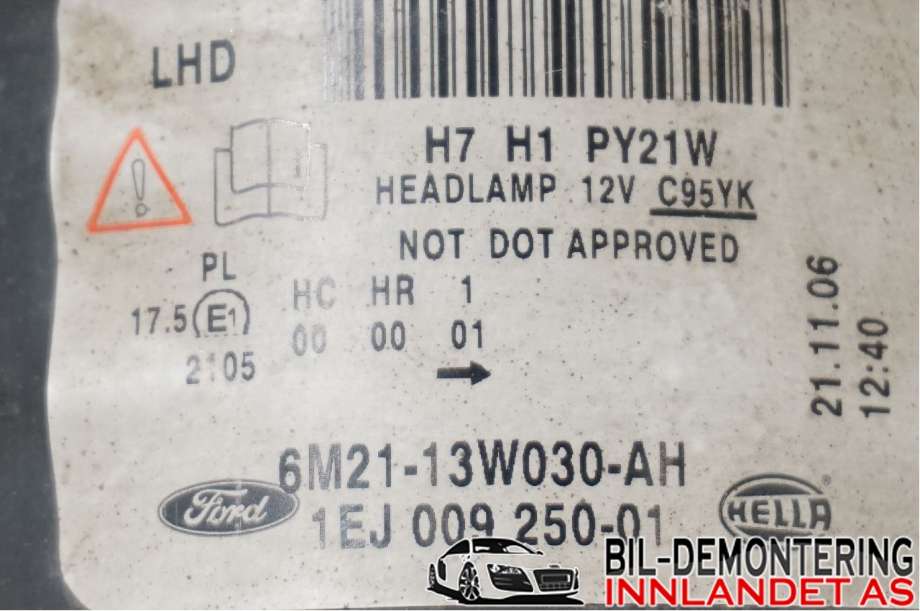 Frontlykt venstre halogen til Ford S-Max 2006-2010 (Type I, Fase 1)  (FORD|6M21-13W030-AL|)