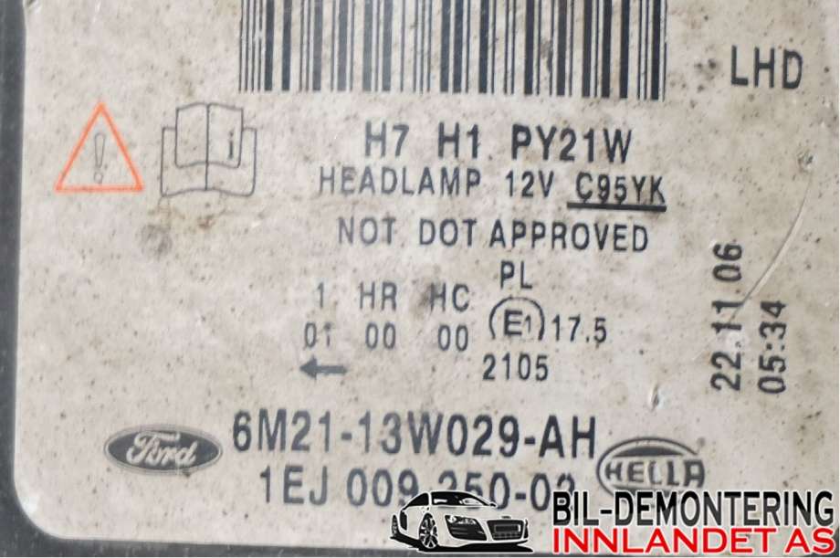 Frontlykt høyre halogen til Ford S-Max 2006-2010 (Type I, Fase 1)  (FORD|6M21-13W029-AG|)