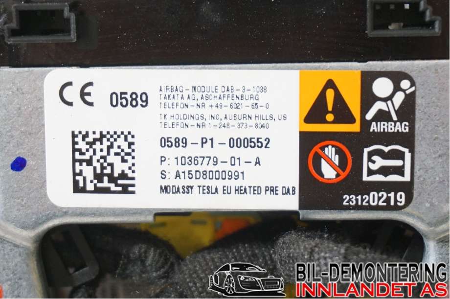 Airbag rattpute til Tesla Model S 2013-2016 (Fase 1)  (TESLA|1456168-S1-D|)