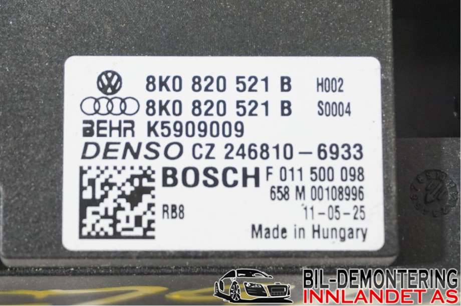 Varmeapparat motstand til Audi A5 2007-2016 (Type I)  (AUDI|8K0 820 521 B|)