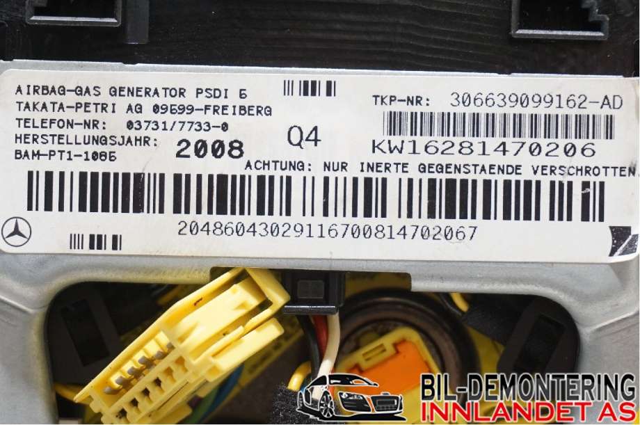 Airbag rattpute til Mercedes C-Klasse 2007-2011 (Fase 1) (W204) (W204) (MERCEDES|A 000 860 57 02|)
