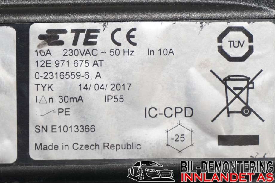Batterilader kabel til VW e-Golf 2017-2020 (Fase 2) (VOLKSWAGEN|000 054 412 B|)