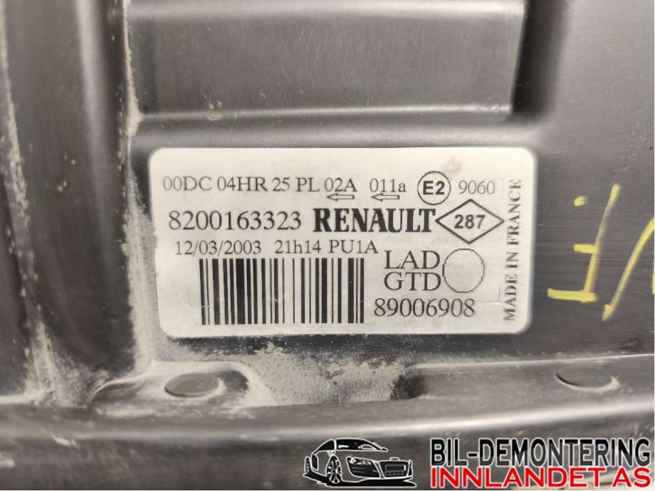 Frontlykt venstre halogen til Renault Laguna 2001-2005 (Type II, Fase 1)  (RENAULT|7701474502||8200163323)
