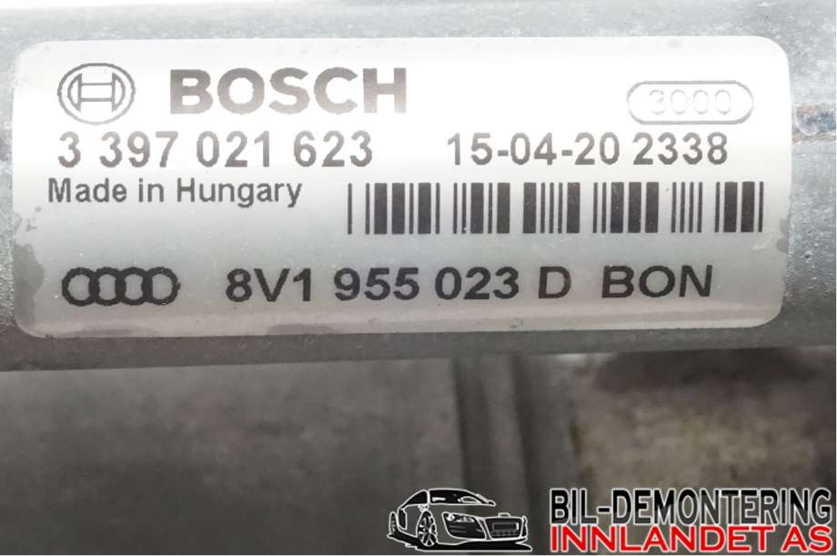 Viskermotor frontrute til Audi A3 2012-2016 (Type III, Fase 1)  (AUDI|8V1 955 023 D||3 397 021 623)
