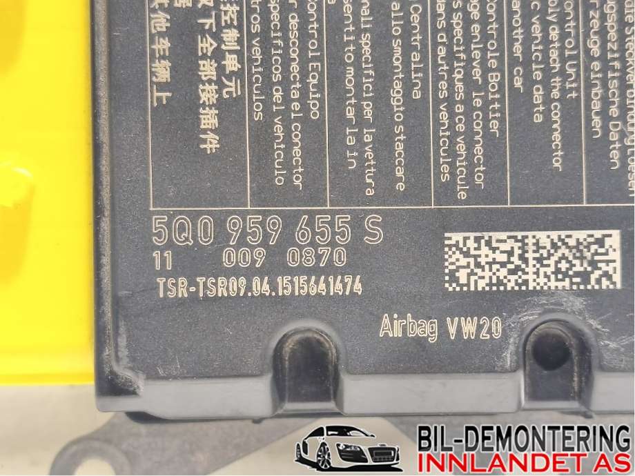 Airbag elektronikk til Audi A3 2012-2016 (Type III, Fase 1)  (AUDI|5Q0 959 655 S|)
