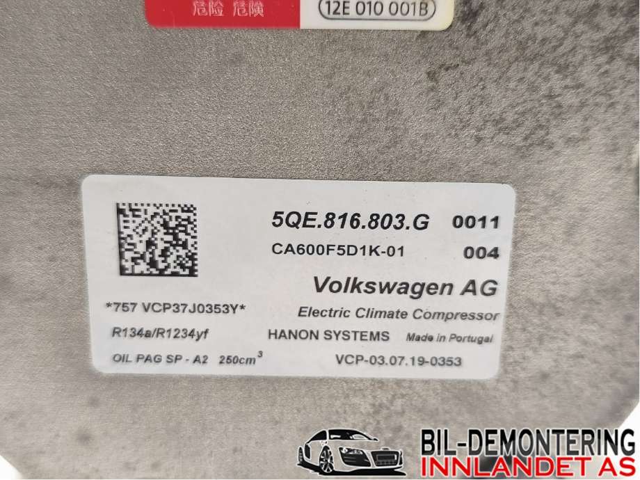 Aircondition kompressor til VW e-Golf 2017-2020 (Fase 2)  (VOLKSWAGEN|5QE 816 803 G|5QE 816 803 K|5QE.816.803.G)