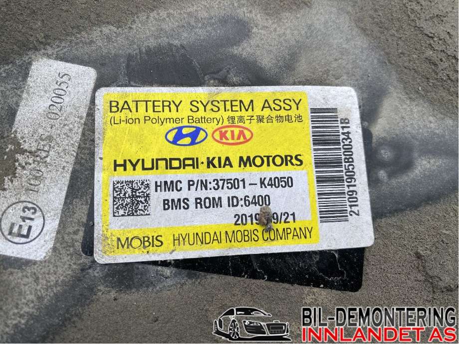 Batteripakke elbil til Hyundai Kona 2017-2021 (Type I, Fase 1) (HYUNDAI|37501K4050|)