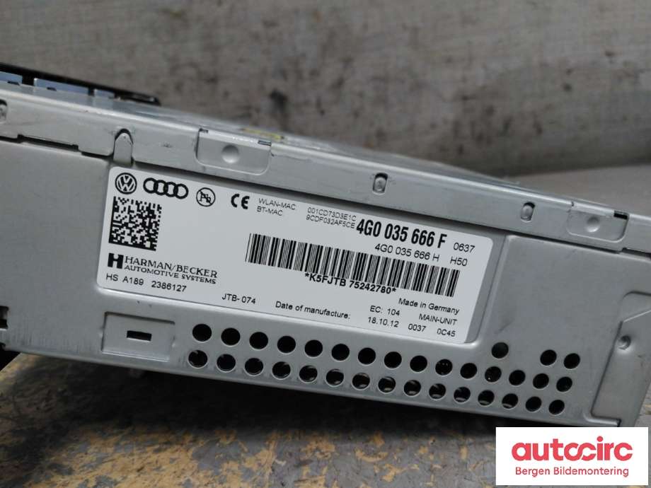 Bilstereo til Audi A6 2011-2014 (Type IV, Fase 1) (C7) (C7) (AUDI|4G0 035 666 F|)
