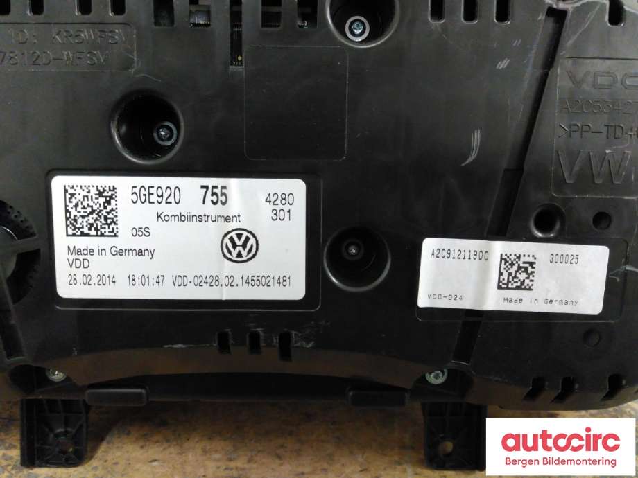 Speedometer til VW e-Golf 2014-2017 (Fase 1) (VOLKSWAGEN|5GE 920 755|)