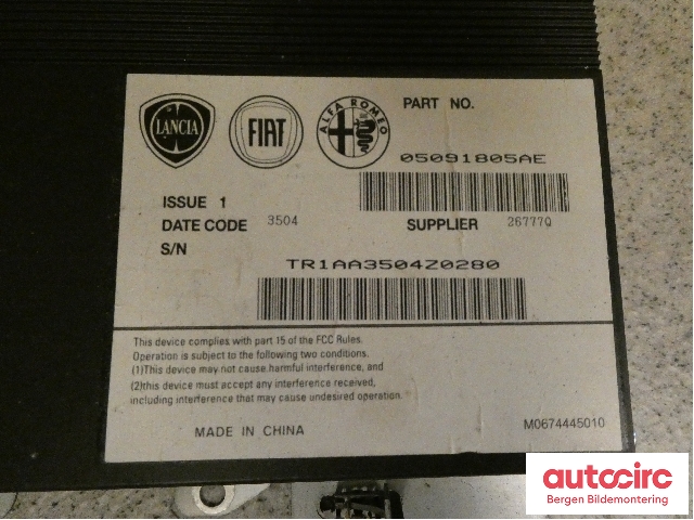 Bilstereo forsterker til Fiat 500 2008-2020 (FIAT|05091805AE|)