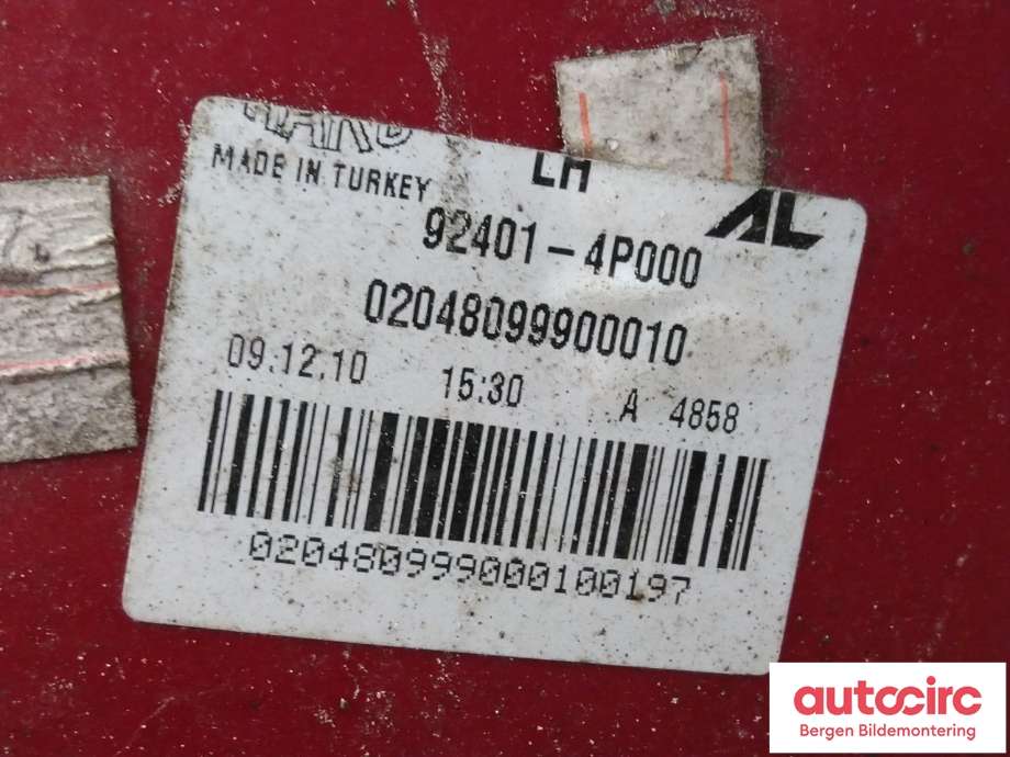Baklykt venstre til Hyundai i20 2009-2014 (Type I)  (HYUNDAI|92401 4P000|)