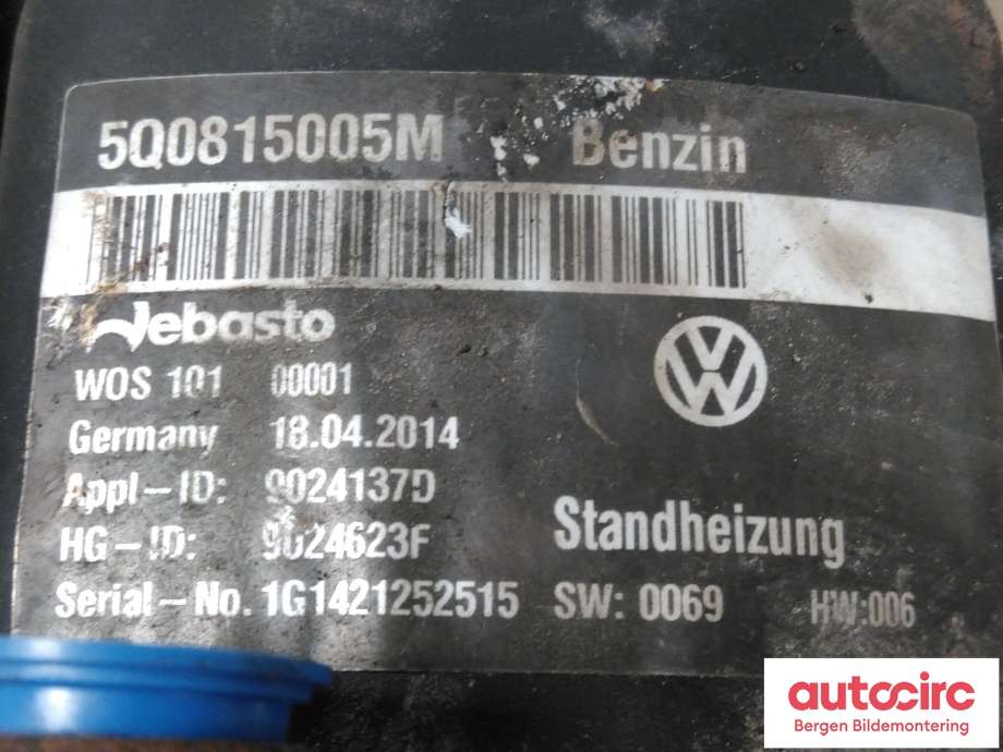Bensinvarmer til Škoda Octavia 2013-2016 (Type III, Fase 1)  (SKODA|5WA 815 007 D|)