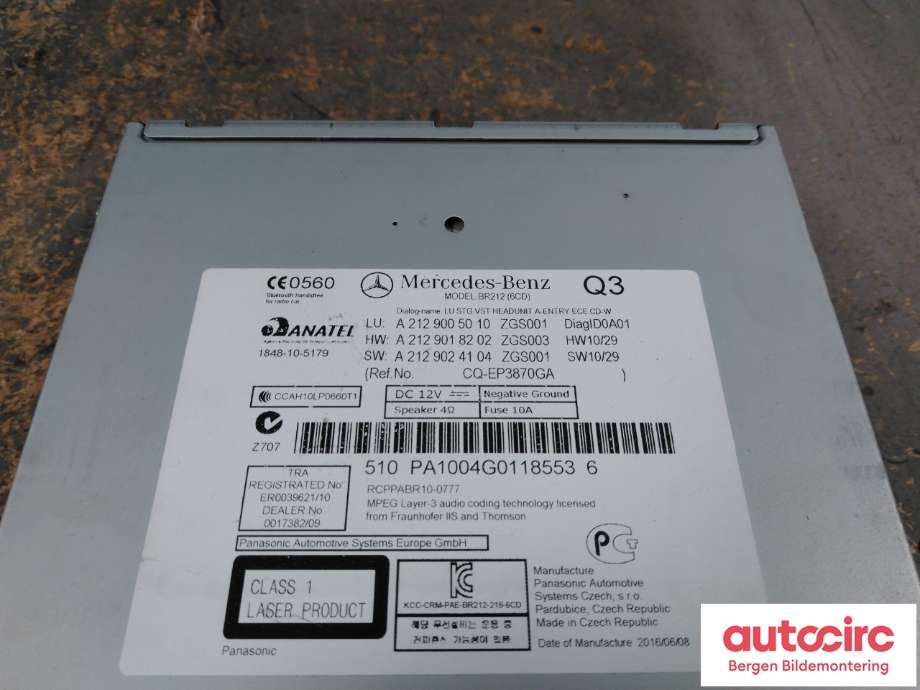 Bilstereo til Mercedes E-Klasse 2009-2013 (Fase 1) (W212) (W212) (MERCEDES|A 212 900 50 10|)