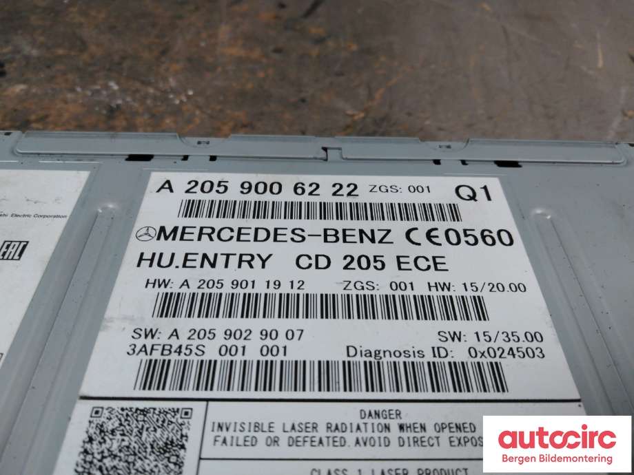 Bilstereo til Mercedes C-Klasse 2014-2018 (Fase 1) (W205) (W205) (MERCEDES|A 205 900 62 22|)