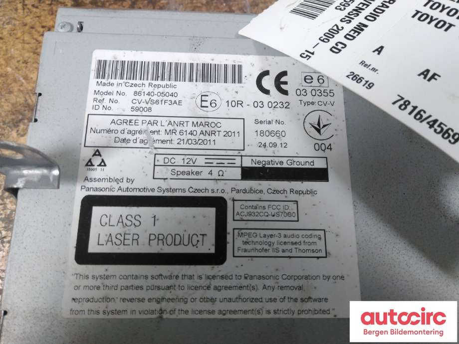 Bilstereo til Toyota Avensis 2009-2015 (Type III, Fase 1) (TOYOTA|8614005040|)