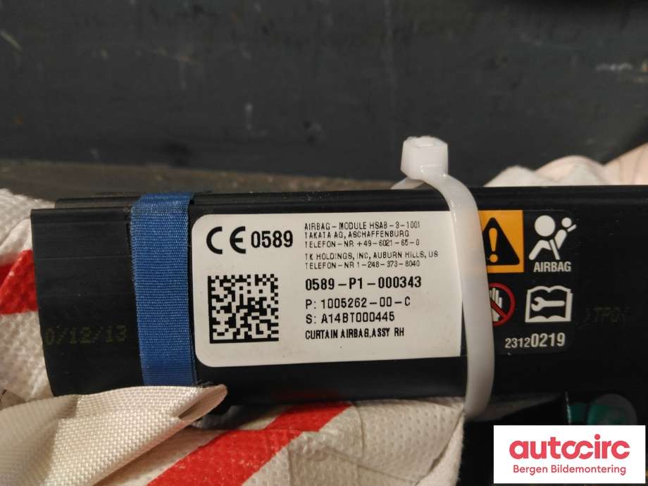 Airbag gardin høyre til Tesla Model S 2013-2016 (Fase 1)  (TESLA|1005262-00-C|)