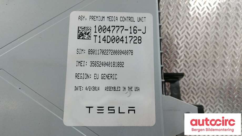 Instrument kjørecomputer til Tesla Model S 2013-2016 (Fase 1) (TESLA|1015898-00-A||100477-16-J)
