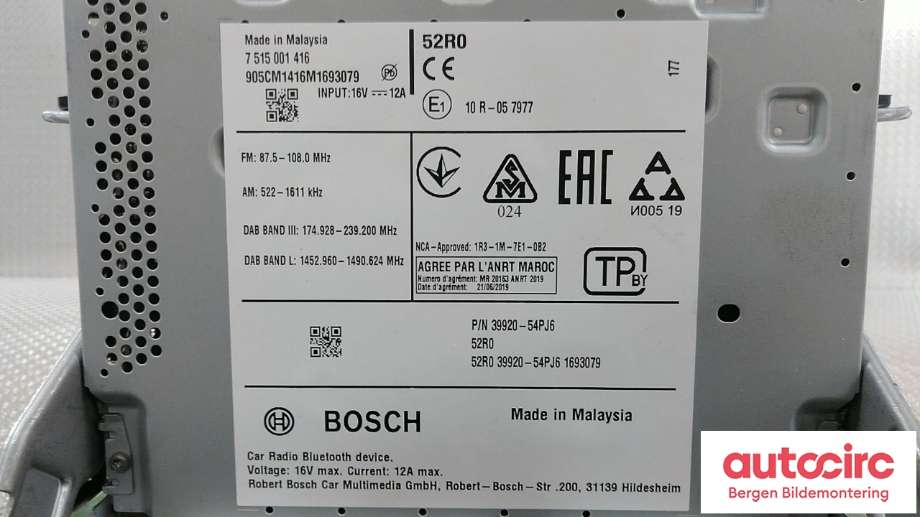 Bilstereo til Suzuki Vitara 2015-->> (Type IV)  (SUZUKI|39101-54P12-BKZ|)