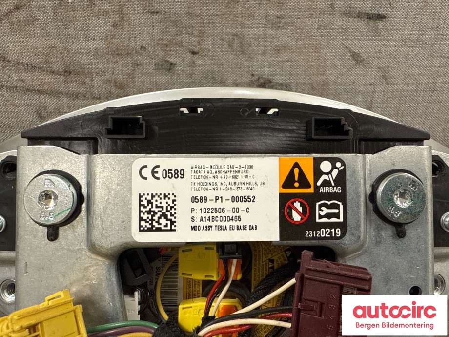 Airbag rattpute til Tesla Model S 2013-2016 (Fase 1)  (TESLA|1022506-00-C|)