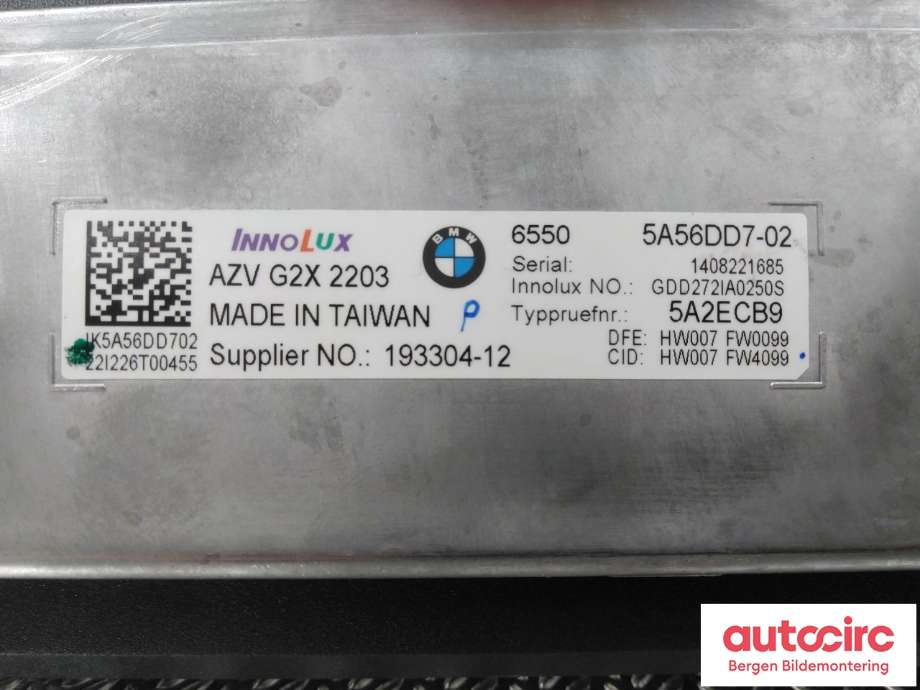 Multimedia display (MCU - Media Controller Unit) til BMW i4 2021-->> (G26) (G26) (BMW|65 50 5 A64 1E8|65 50 5 A7B 2D9|6550 5A56DD7-02)