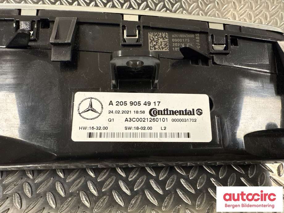 Varmeapparat betjening til Mercedes EQC 2019-->>  (MERCEDES|A 205 905 49 17|)