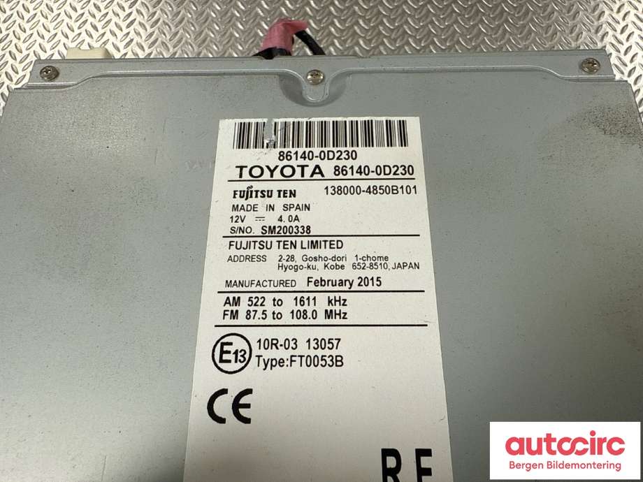 Bilstereo til Toyota Yaris 2014-2020 (Type III, Fase 2) (TOYOTA|861400D230|)