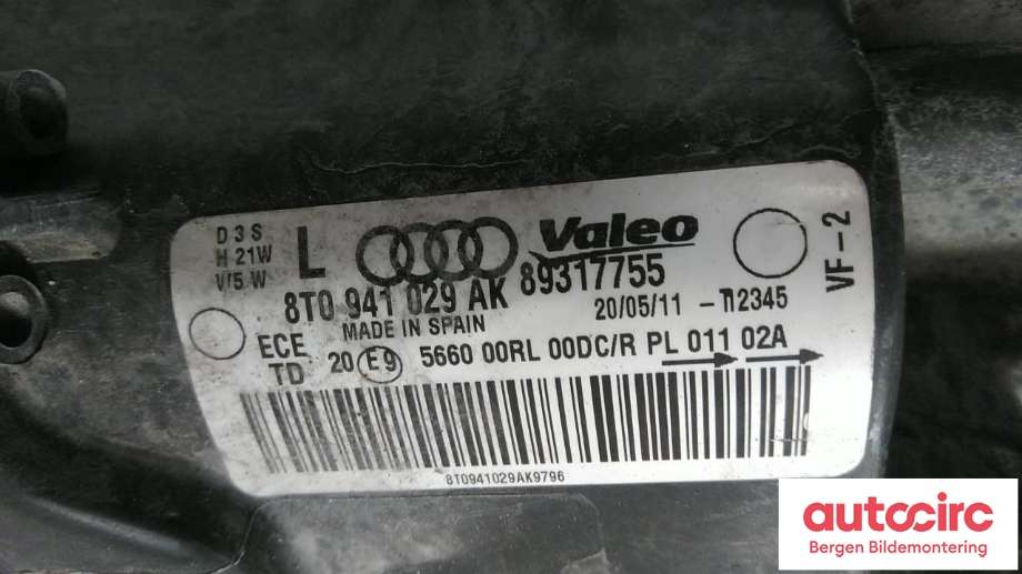 Frontlykt venstre halogen til Audi A5 2007-2016 (Type I) (AUDI|8T0 941 029 AK|)
