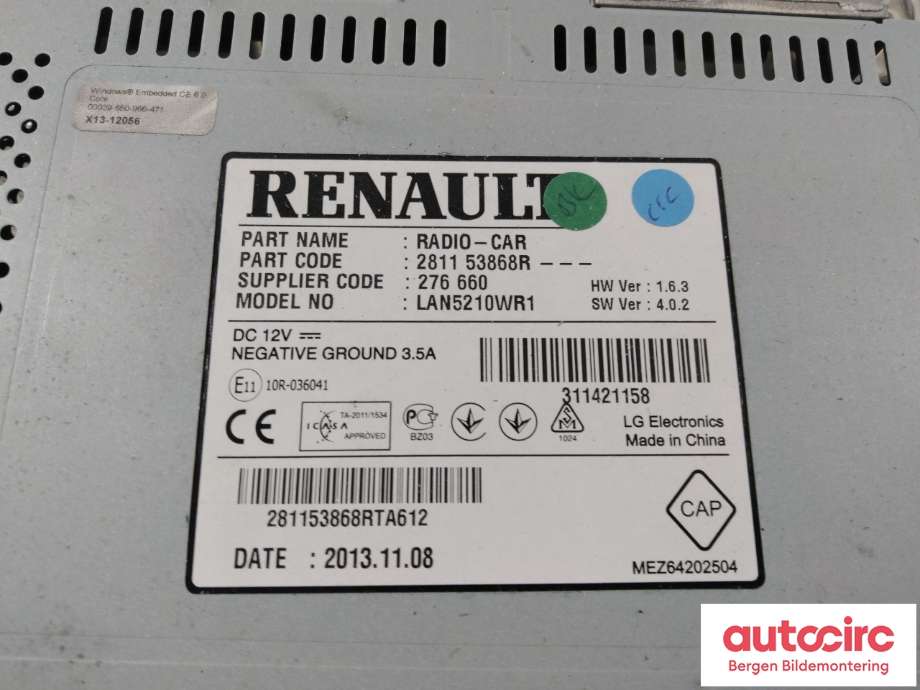 Instrument kjørecomputer til Renault Clio 2012-2016 (Type IV, Fase 1) (RENAULT|281153868R|)