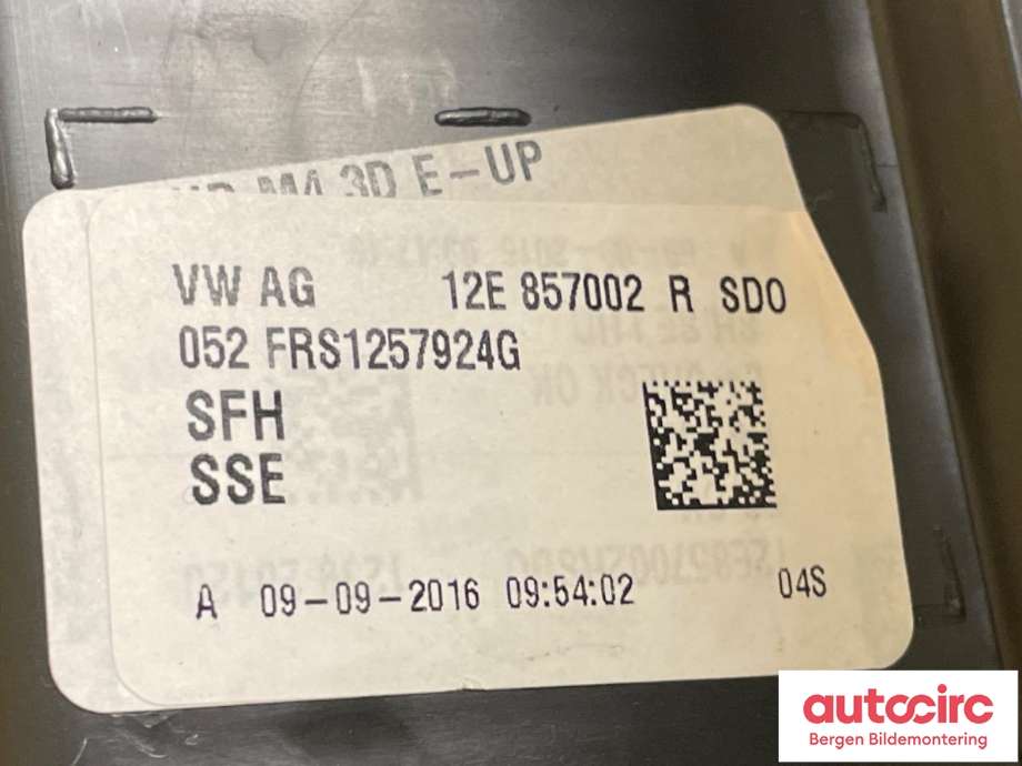 Dashbord til VW E-Up 2013-2019 (VOLKSWAGEN|12E 857 002 R|)