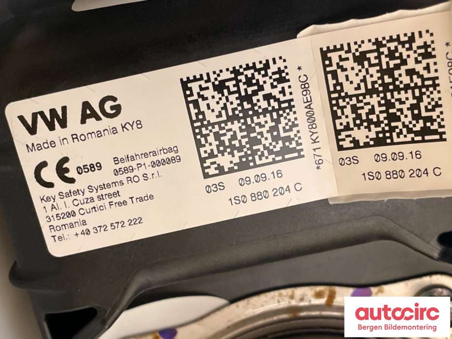 Dashbord til VW E-Up 2013-2019 (VOLKSWAGEN|12E 857 002 R|)