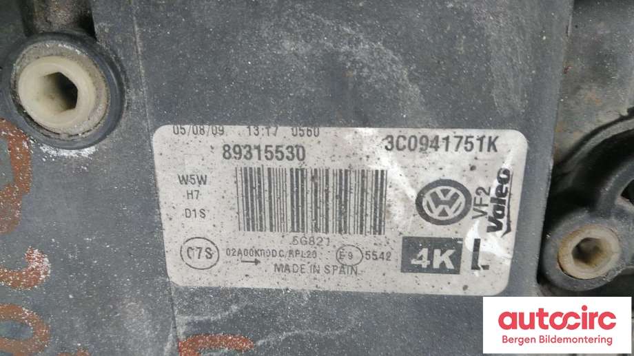 Frontlykt venstre xenon til VW Passat 2005-2010 (B6) (B6) (VOLKSWAGEN|3C0 941 753 K|)