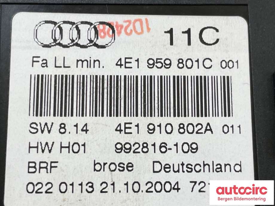Ruteheis venstre til Audi A8 2003-2010 (Type II) (AUDI|4E1 959 801 F||4E1 959 801 C)