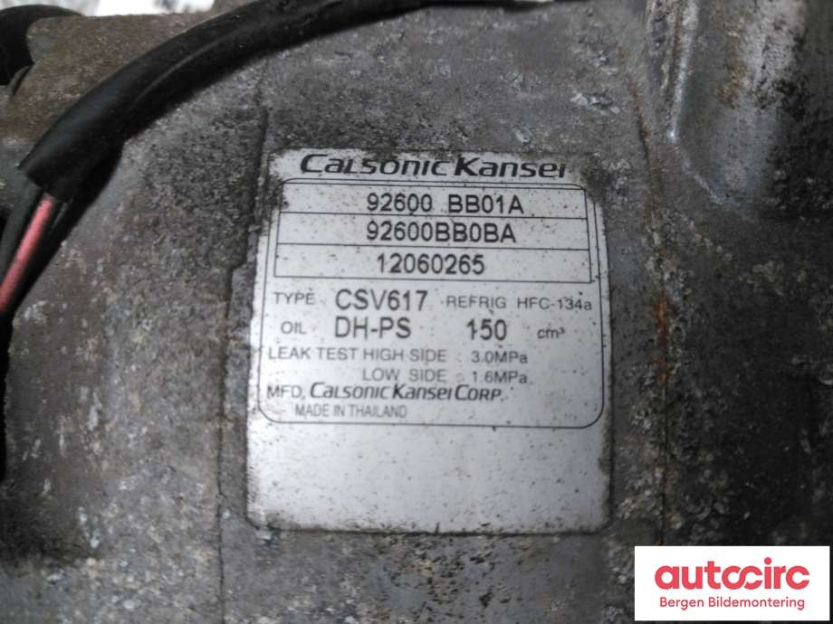 Aircondition kompressor til Nissan Qashqai 2010-2014 (Type I, Fase 2)  (NISSAN|92600BB02A|92600BB01A|)
