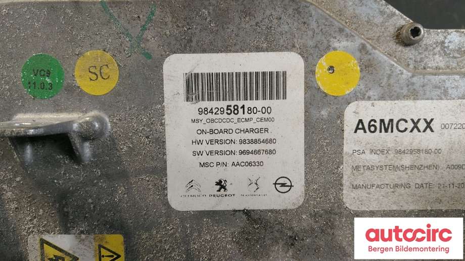 Batterilader (OBC - On Board Charger) til Peugeot 208 2019-->> (Type II)  (PEUGEOT|16 758 121 80|)