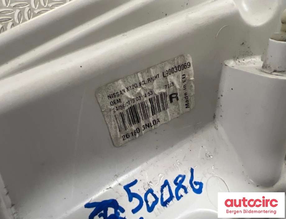 Frontlykt høyre halogen til Nissan Leaf 2011-2017 (Type I)  (NISSAN|261803NL0A|)