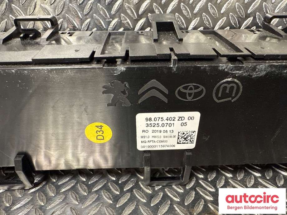 Varmeapparat betjening til Peugeot Expert 2016-->> (Type III)  (PEUGEOT|98 340 419 ZD|98 075 402 ZD|)