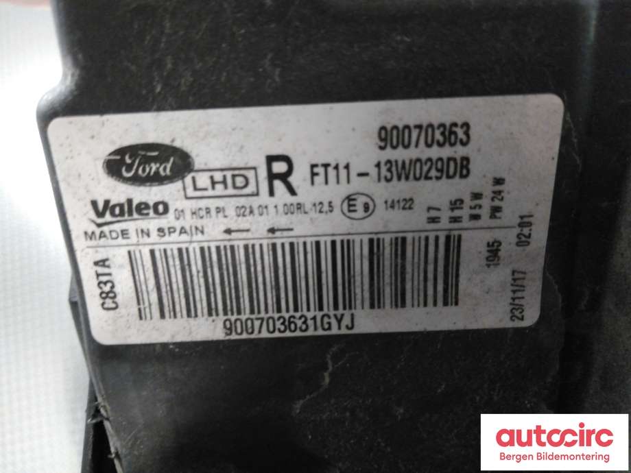 Frontlykt høyre halogen til Ford Transit Connect 2018-->> Type II, Fase 2  (FORD|1949633|FT11-13W029-DB|)