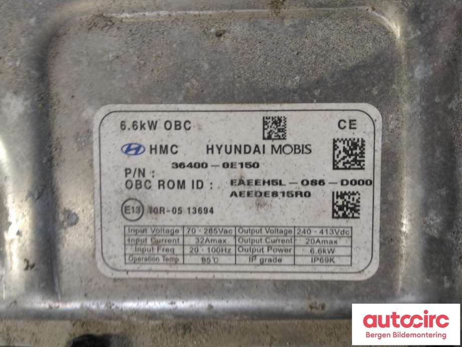 Batterilader (OBC - On Board Charger) til Hyundai Ioniq Electric 2019-->> (Fase 2) (HYUNDAI|36400 0E150|)
