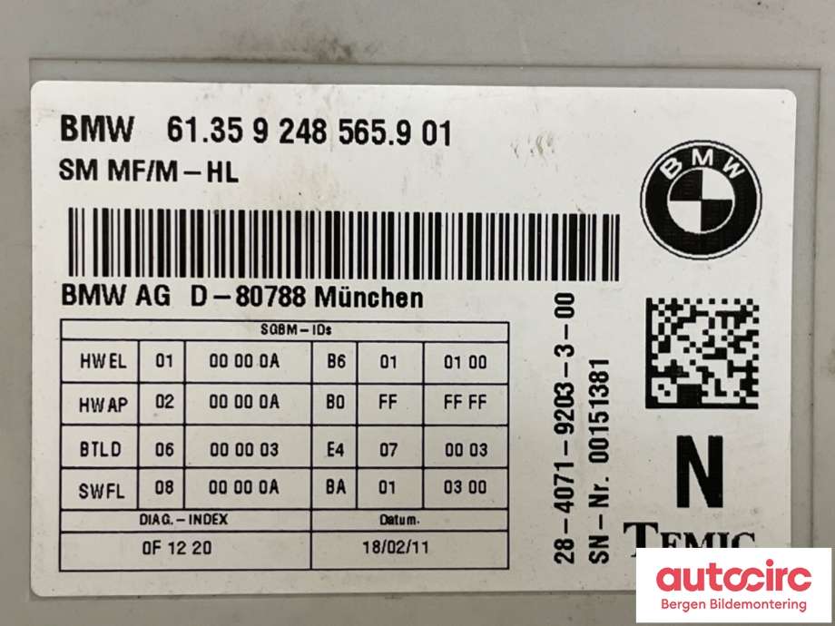 Styreenhet diverse til BMW 5-Serie 2010-2017 (F10/F11) (F10/F11) (BMW|61 35 7 474 966||61.35 9 248 565.9 01)