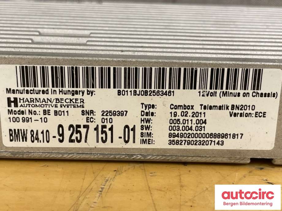 Styreenhet diverse til BMW 5-Serie 2010-2017 (F10/F11) (F10/F11) (BMW|84 10 9 257 151||9 257 151-01)